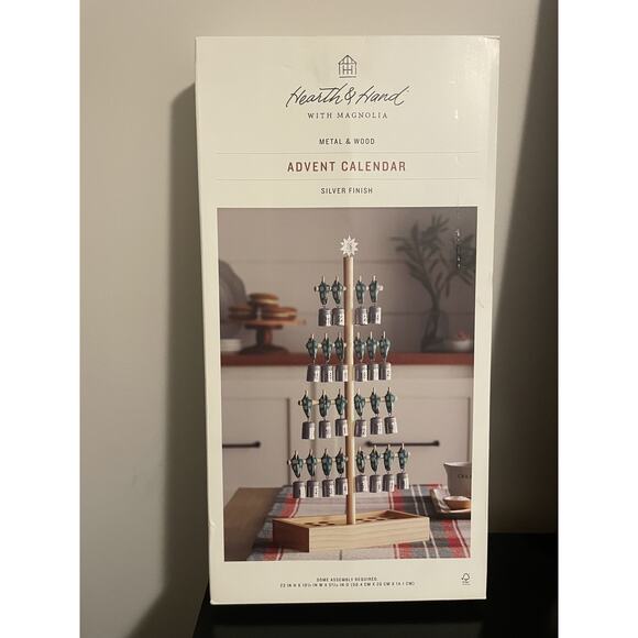 Hearth and Hand Christmas Countdown Tree Metal Wood Green Ribbon Advent Calendar - Picture 2 of 7